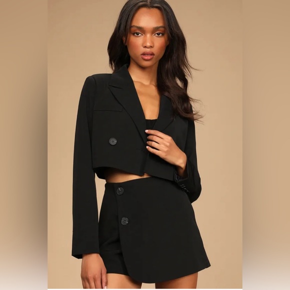 Lulus Jackets & Blazers - Suit 'Em Up Black Double-Breasted Cropped Blazer XL